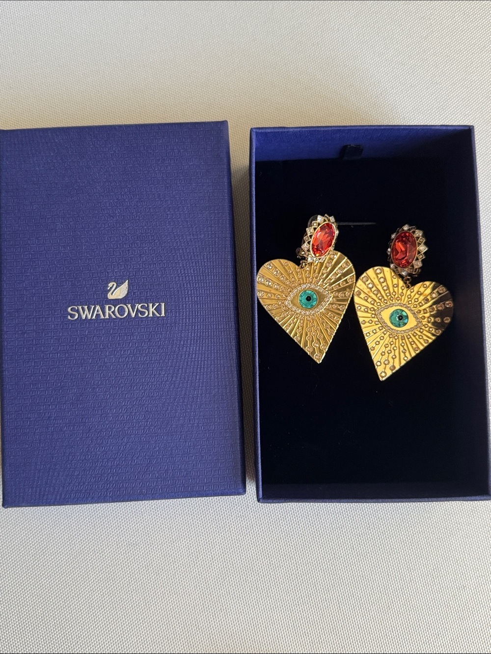 SWAROVSKI Lucky Goddess Heart Clip Earrings, Evil Eye, Gold-tone Plated